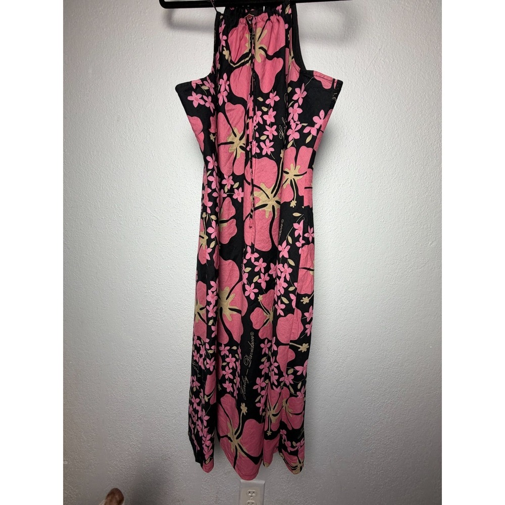 Vintage Cotton Harley Davidson Brown and Pink Hibiscus Maxi Dress XXL